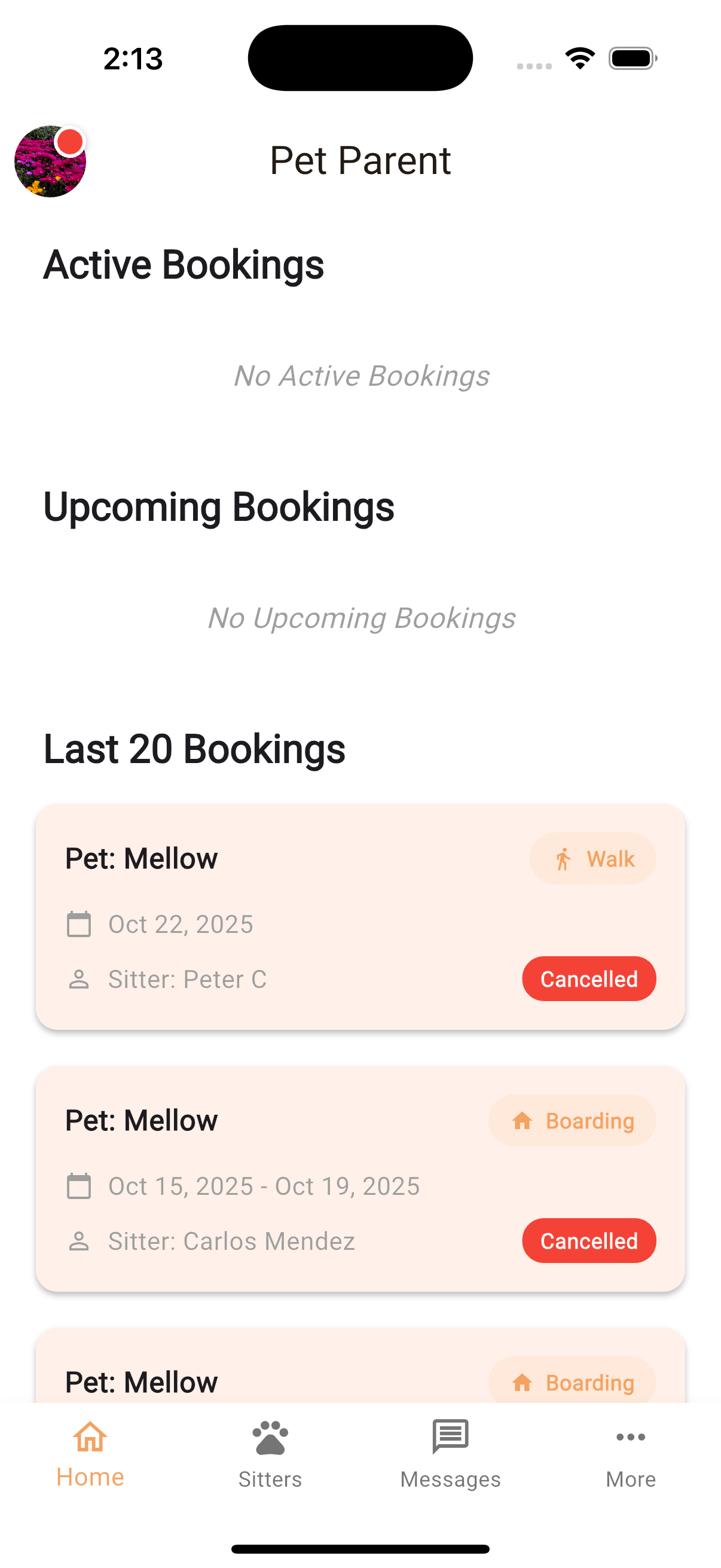 View current/past/upcoming booking