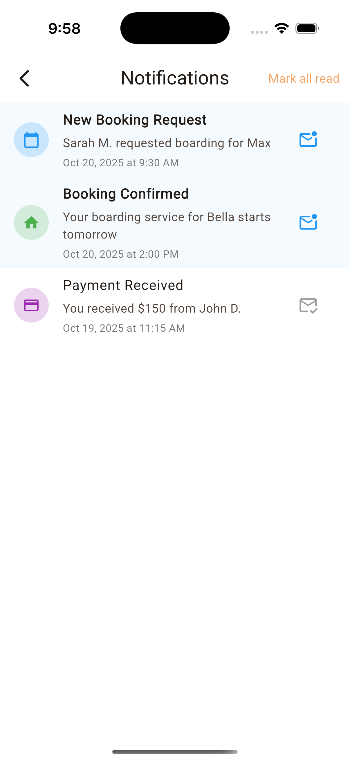 Receive notification about bookings/payments/etc